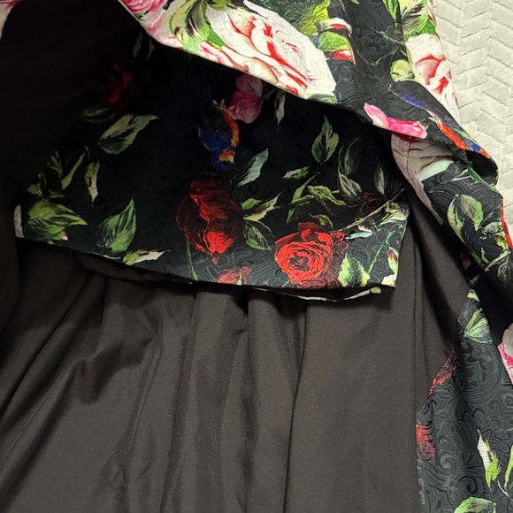 Sherri Hill Black Dress  with Red and Pink Floral Design - Picture 6 of 12